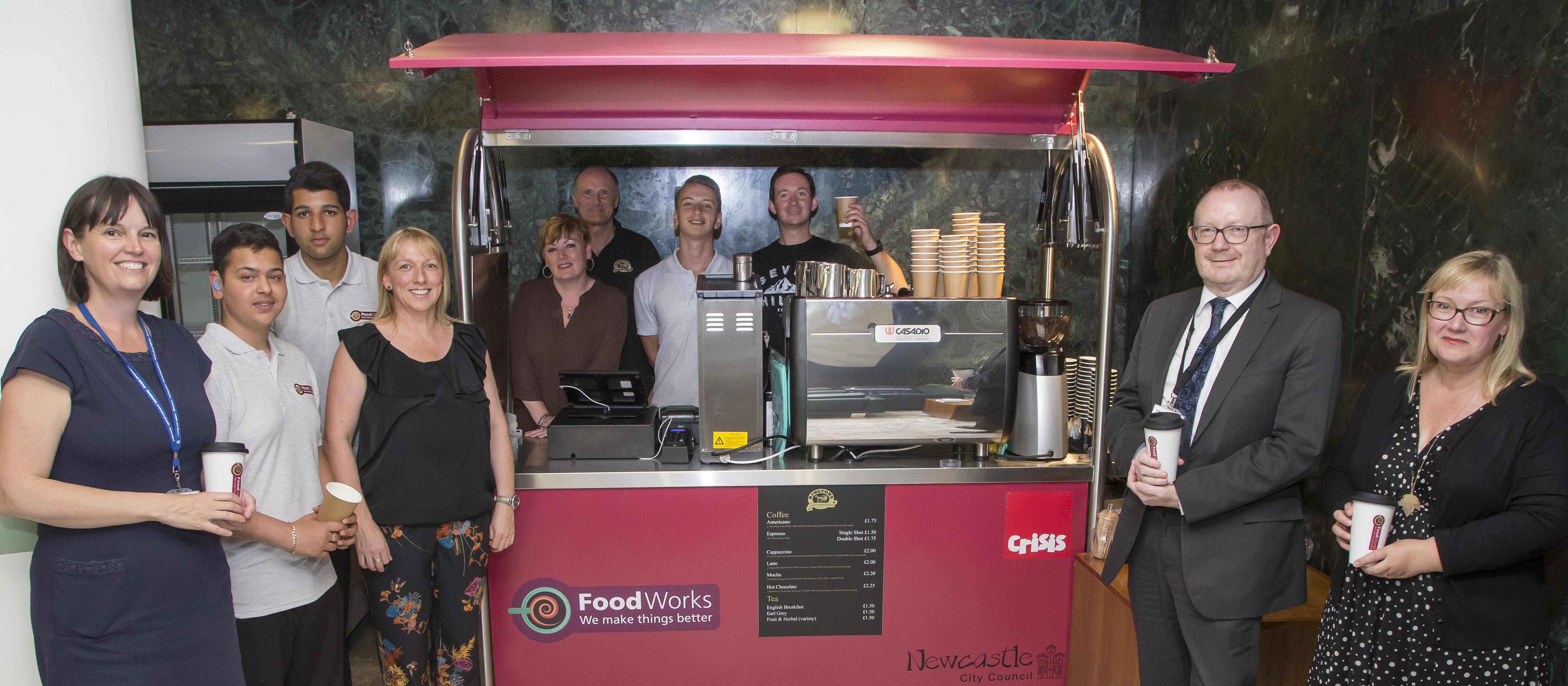 FoodWorks staff and coffee cart